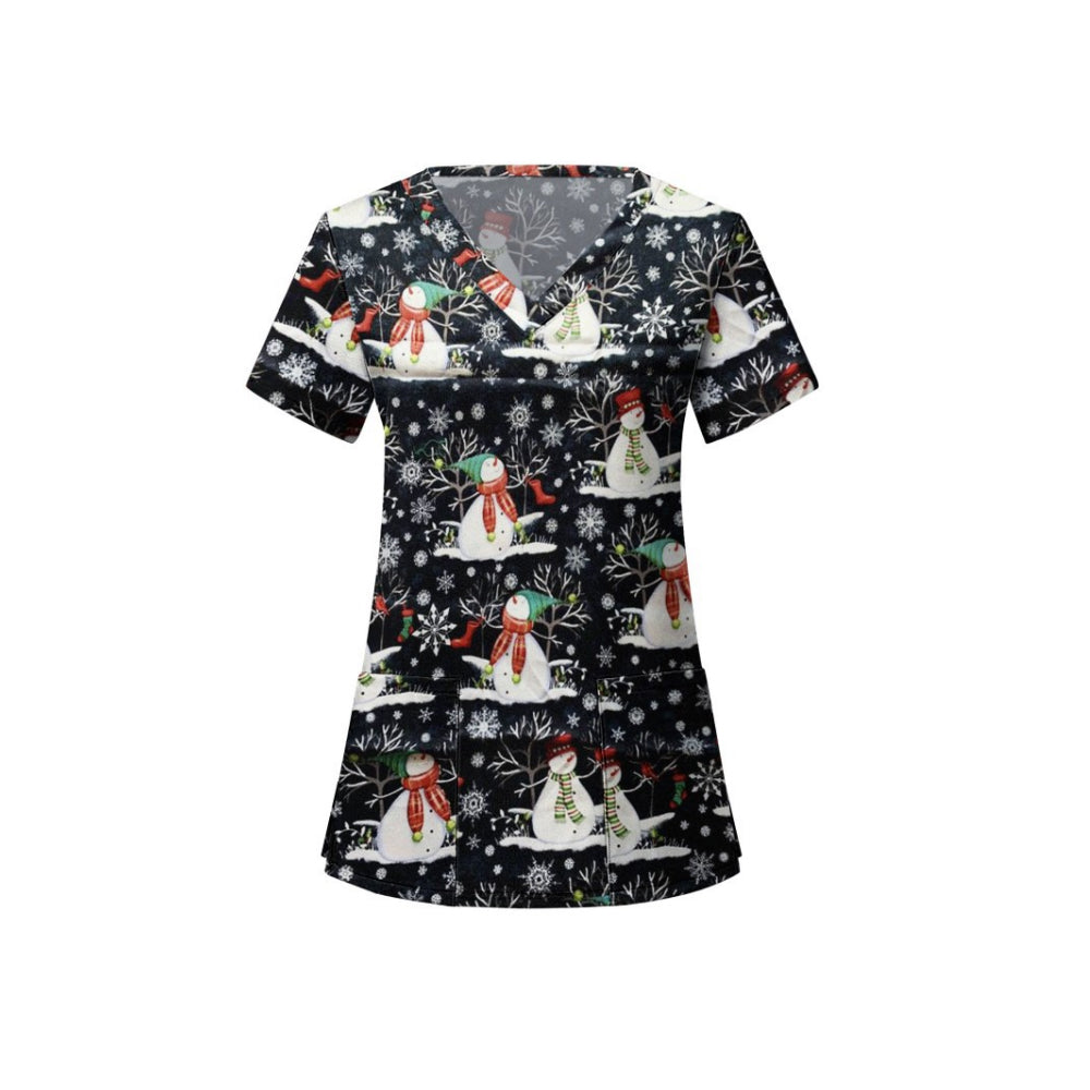 Women's Christmas Printed Crub Tops Short Sleeve V-Neck Blouse