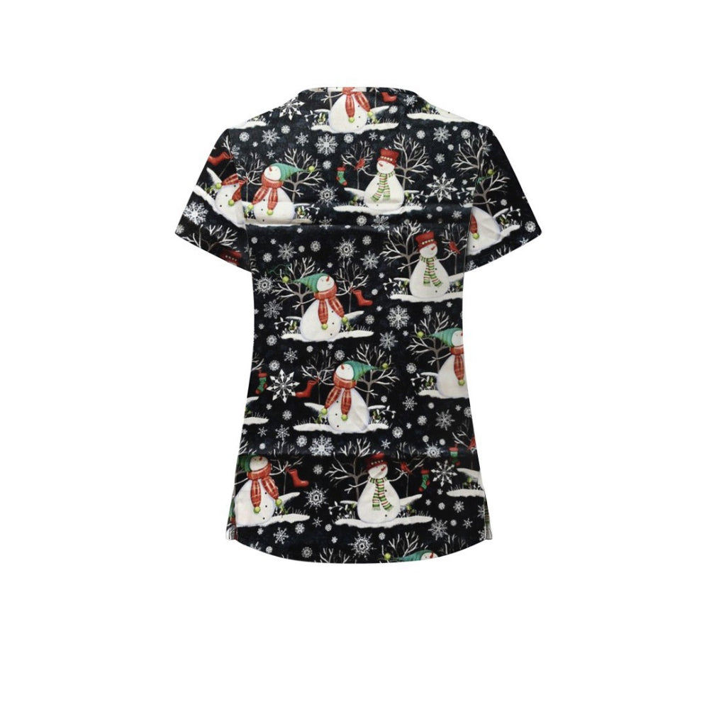 Women's Christmas Printed Crub Tops Short Sleeve V-Neck Blouse