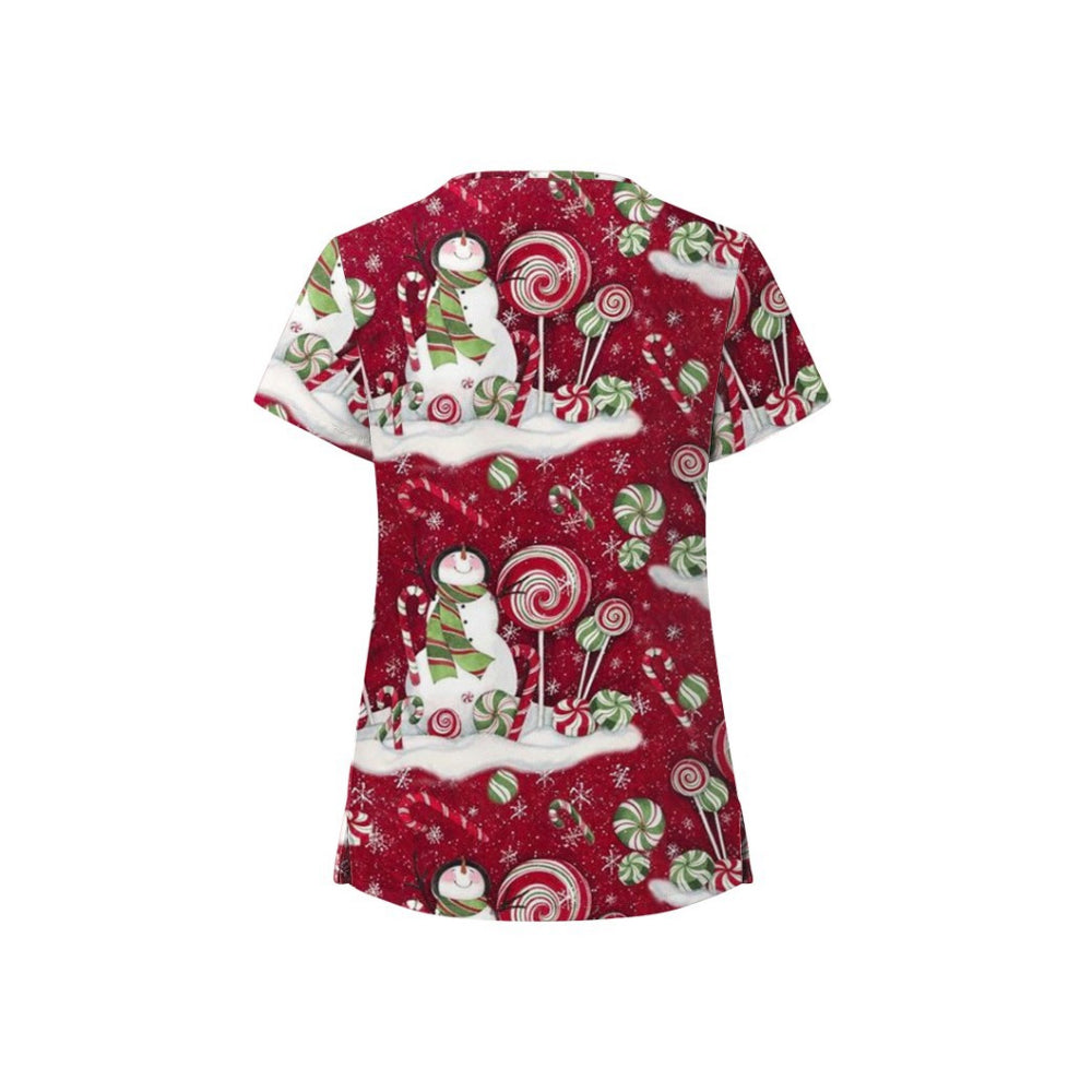Women's Christmas Printed Crub Tops Short Sleeve V-Neck Blouse