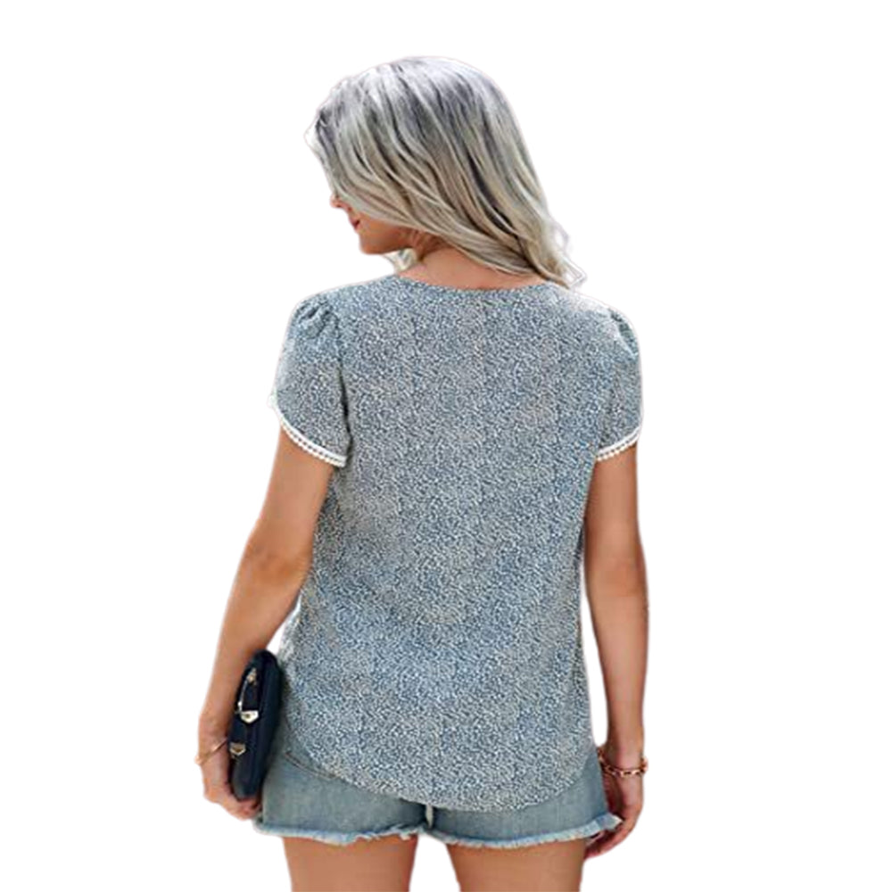 Women's Tops Casual Floral Print Lace Crochet Short Sleeve Shirt Tunic Top