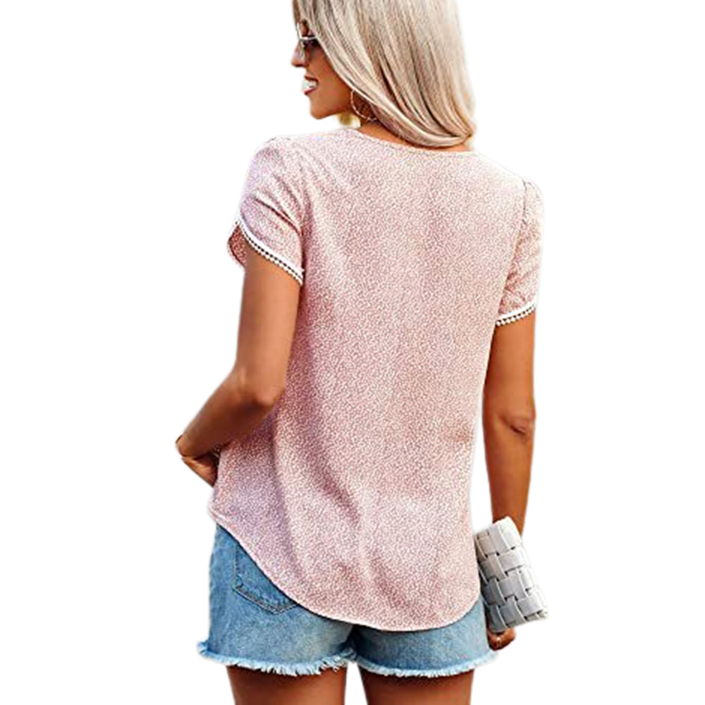 Women's Tops Casual Floral Print Lace Crochet Short Sleeve Shirt Tunic Top