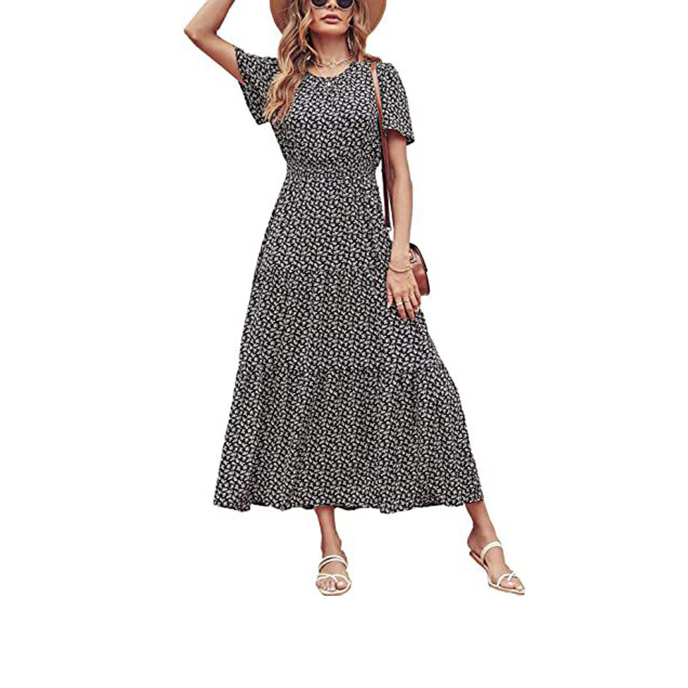 Women Causal Short Sleeve Dress Layer Tiered Swing Dress Kiddoll Sundress