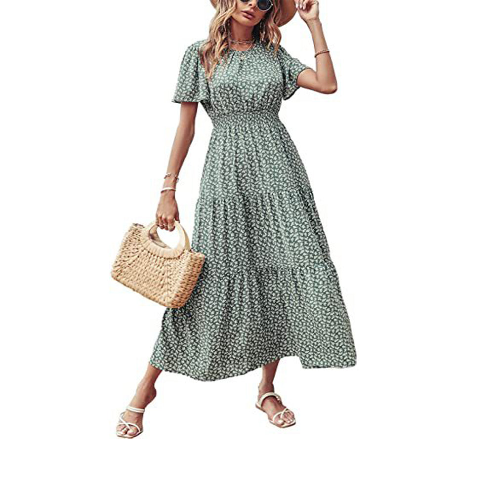 Women Causal Short Sleeve Dress Layer Tiered Swing Dress Kiddoll Sundress