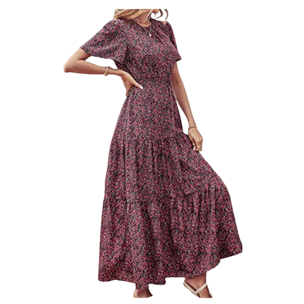 Women Causal Short Sleeve Dress Layer Tiered Swing Dress Kiddoll Sundress