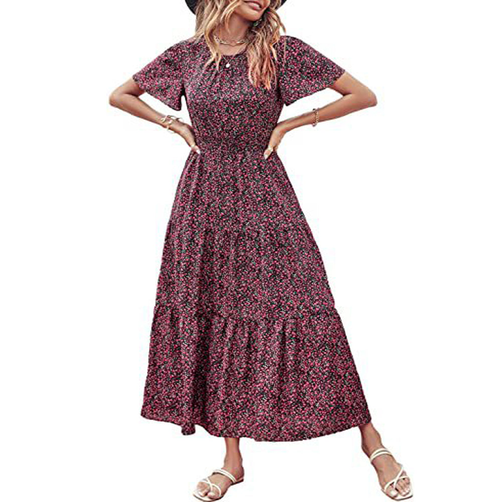Women Causal Short Sleeve Dress Layer Tiered Swing Dress Kiddoll Sundress