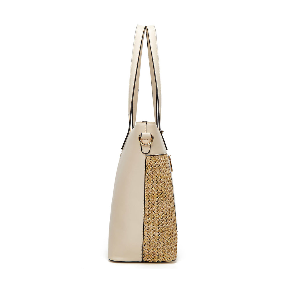 Women PU Leather Straw Woven Handbag Ladies Hobo Bag Shoulder Bag