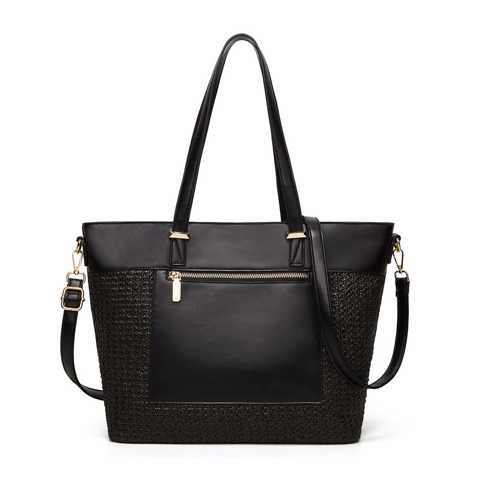 Women PU Leather Straw Woven Handbag Ladies Hobo Bag Shoulder Bag
