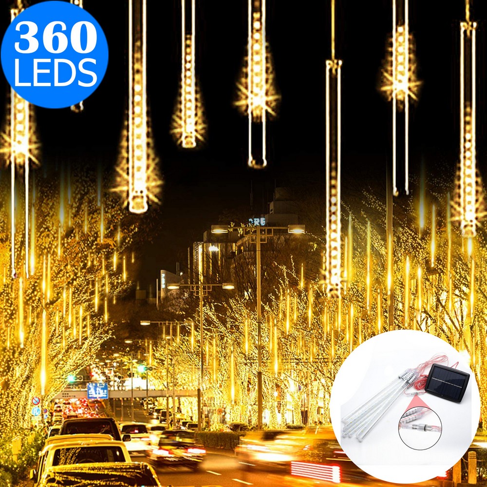 10 Tube 360 LED Solar Powered Waterproof Falling Rain Fairy String Lights