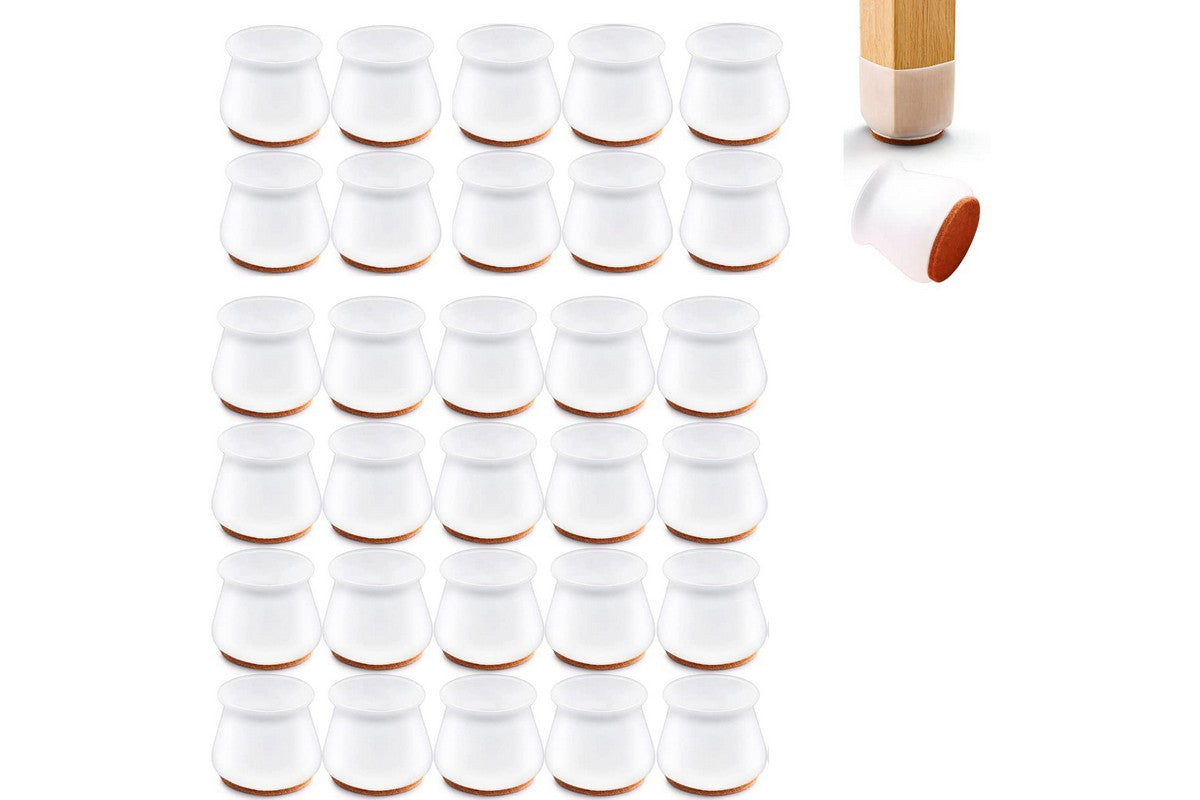 32-Pack Silicone Chair Leg Floor Protectors Table Feet Caps with Felt(White/Round)