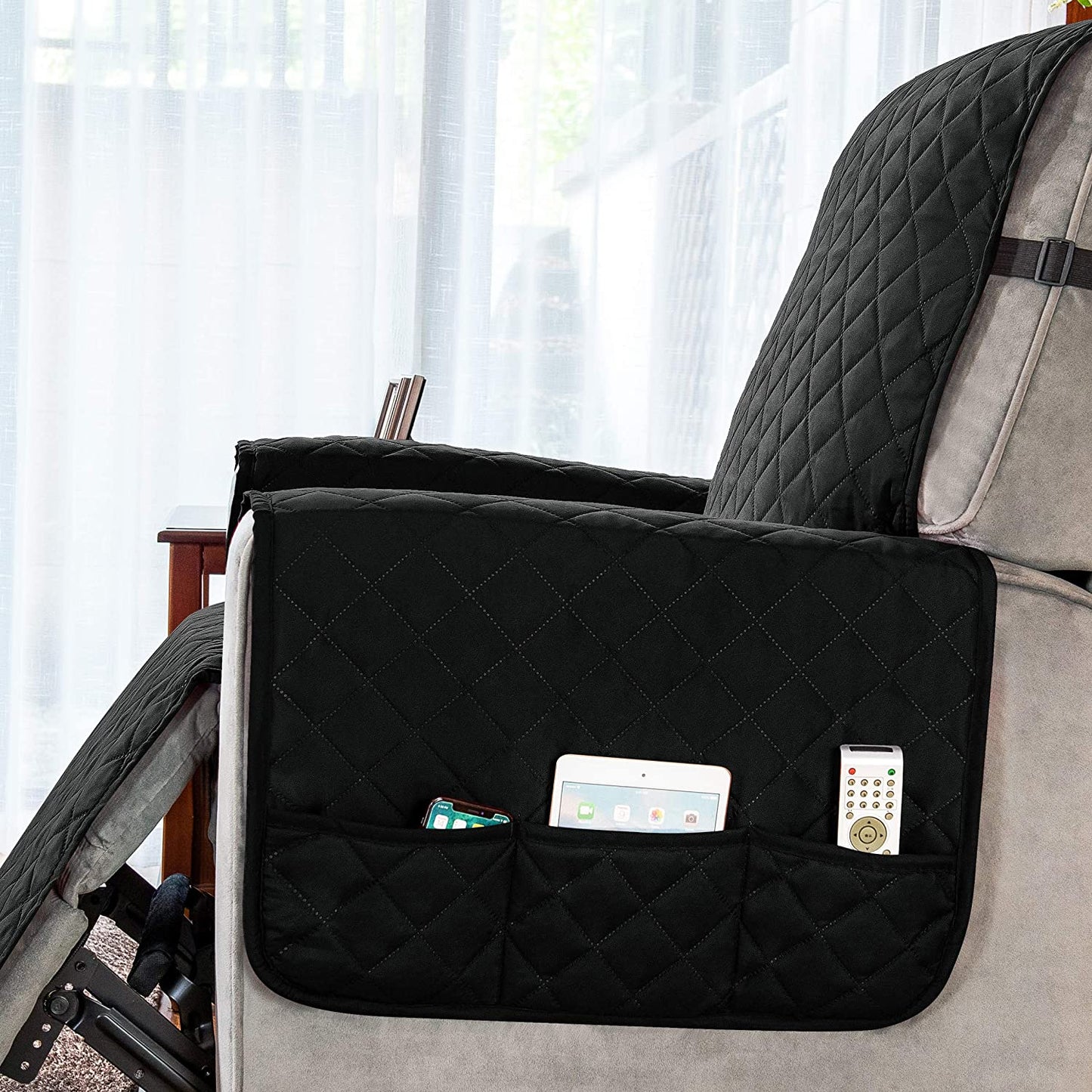 Recliner Chair Cover Sofa Slipcover with Side Pocket-Black