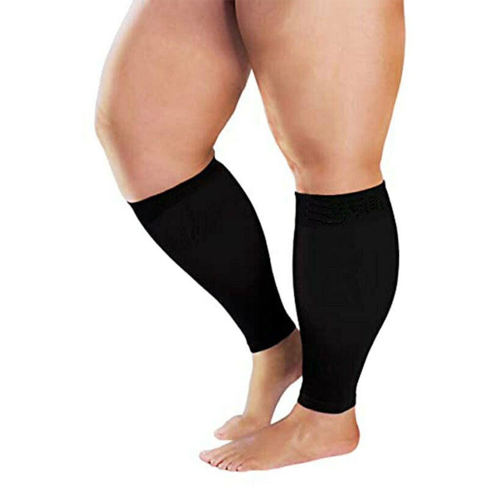 Pair of Plus Size Sport Compression Support Calf Sleeve-Black