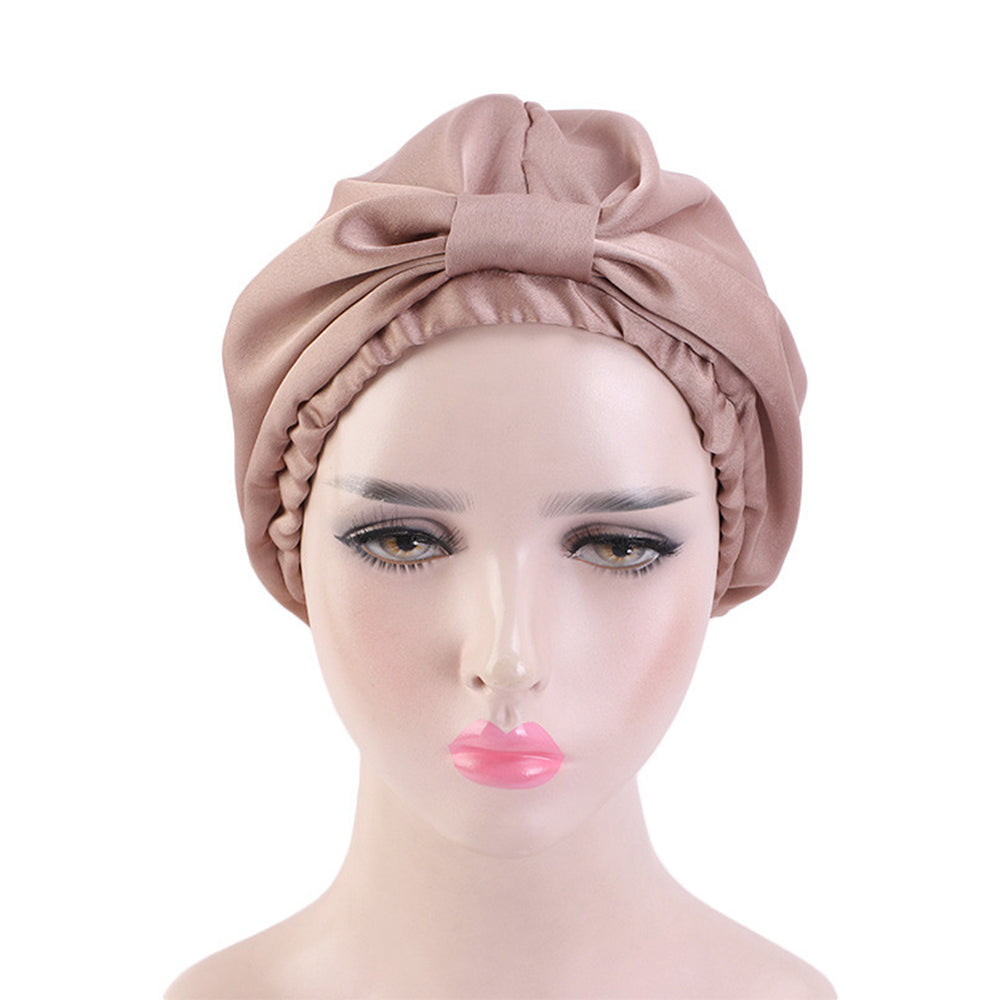 Women Satin Sleeping Cap Wrap Hair Bonnet Turban Elastic Headwear