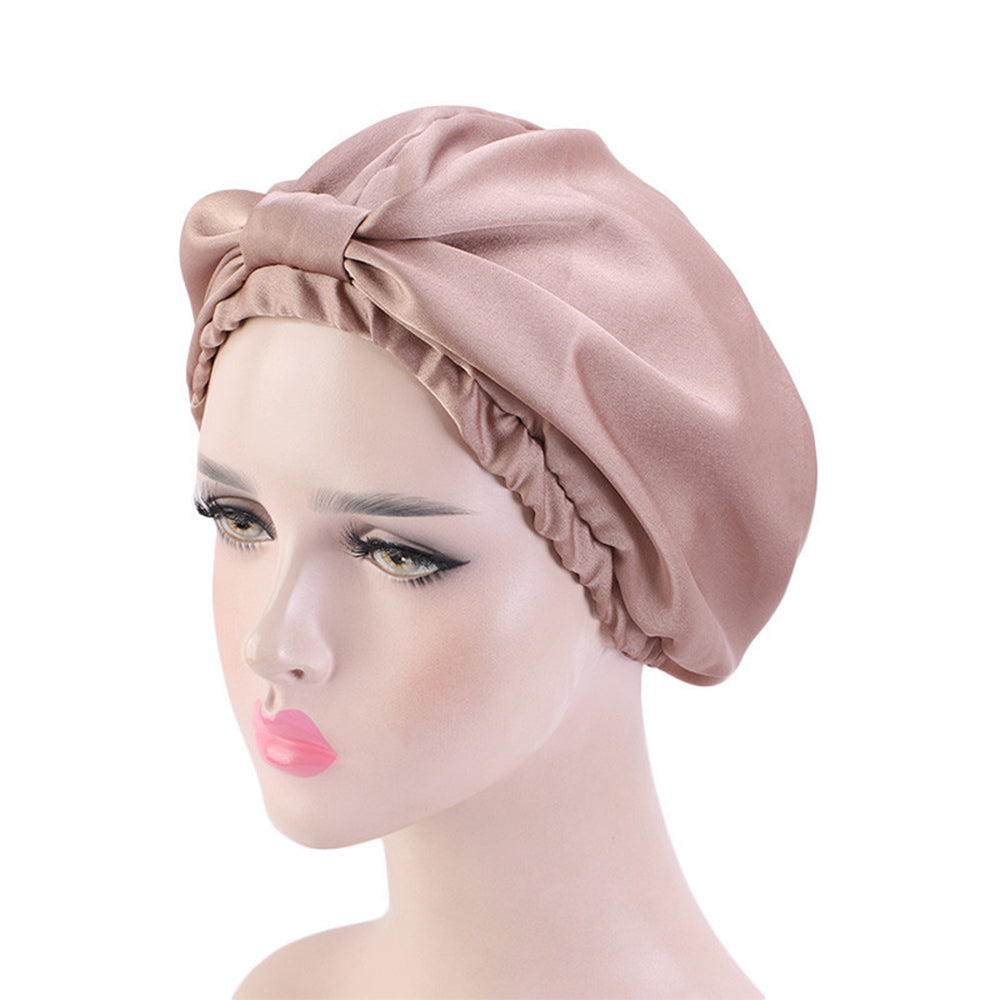 Women Satin Sleeping Cap Wrap Hair Bonnet Turban Elastic Headwear