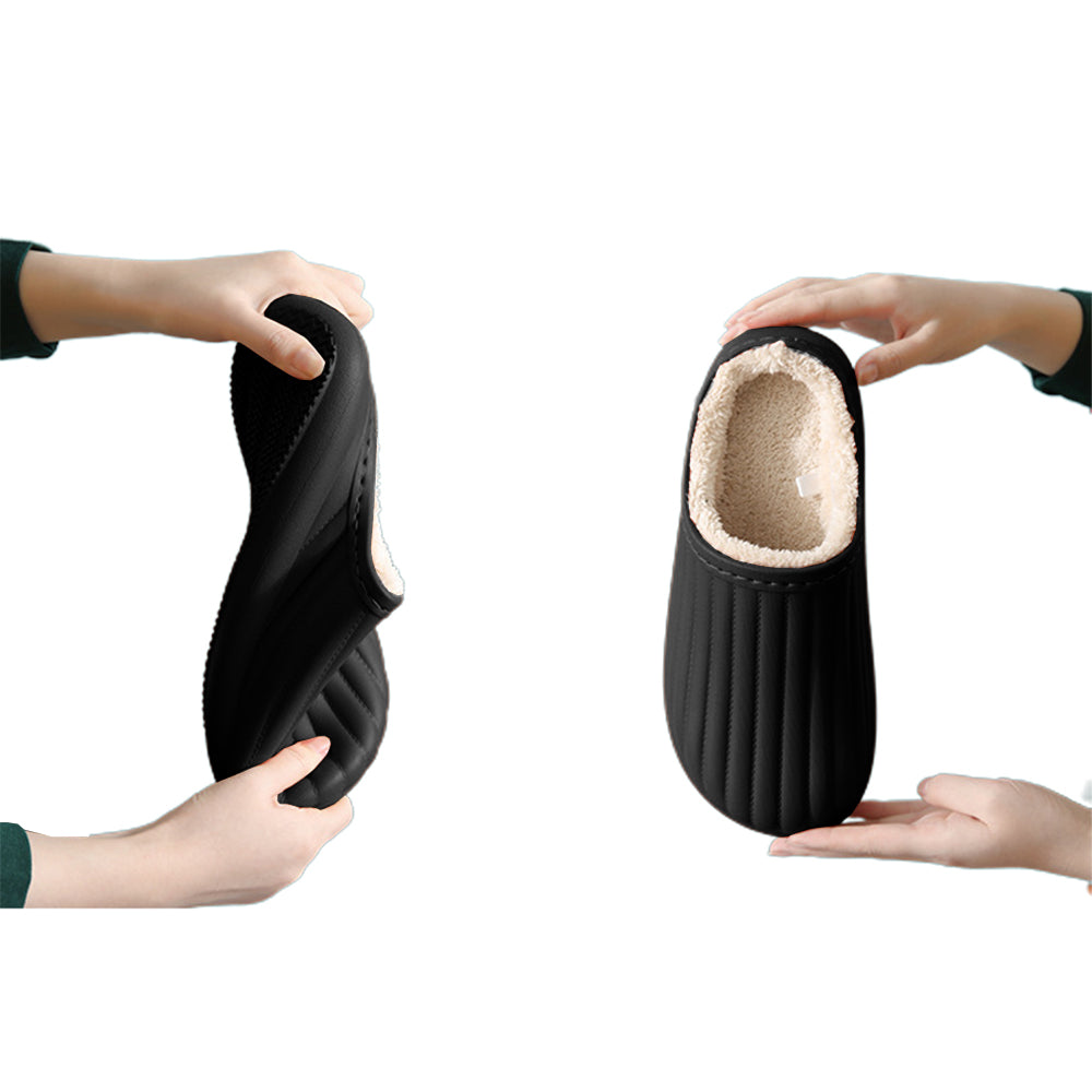 Water Resistant Winter Plush Slippers Thick Sole Warm Shoes Home Slippers-Black