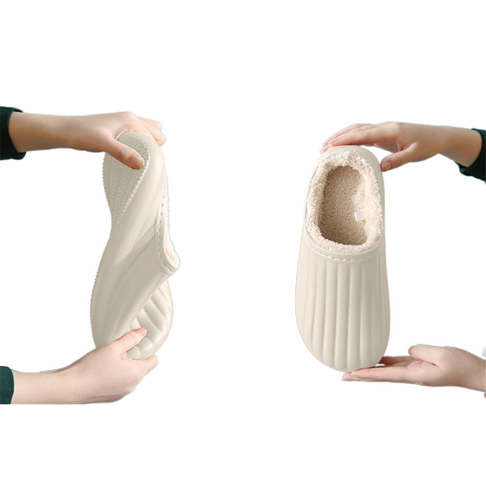 Water Resistant Winter Plush Slippers Thick Sole Warm Shoes Home Slippers-White