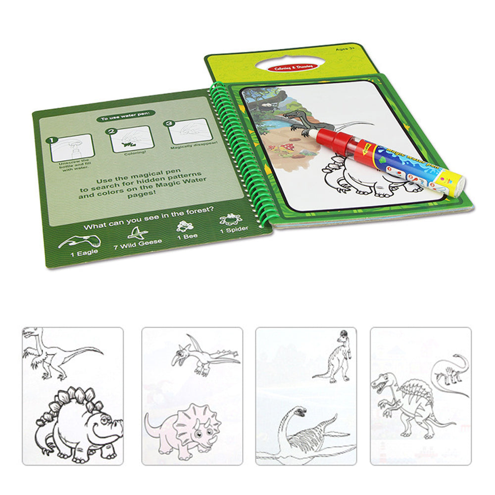 Reusable Magic Water Coloring Book Water Reveal Activity Books-Dinosaur