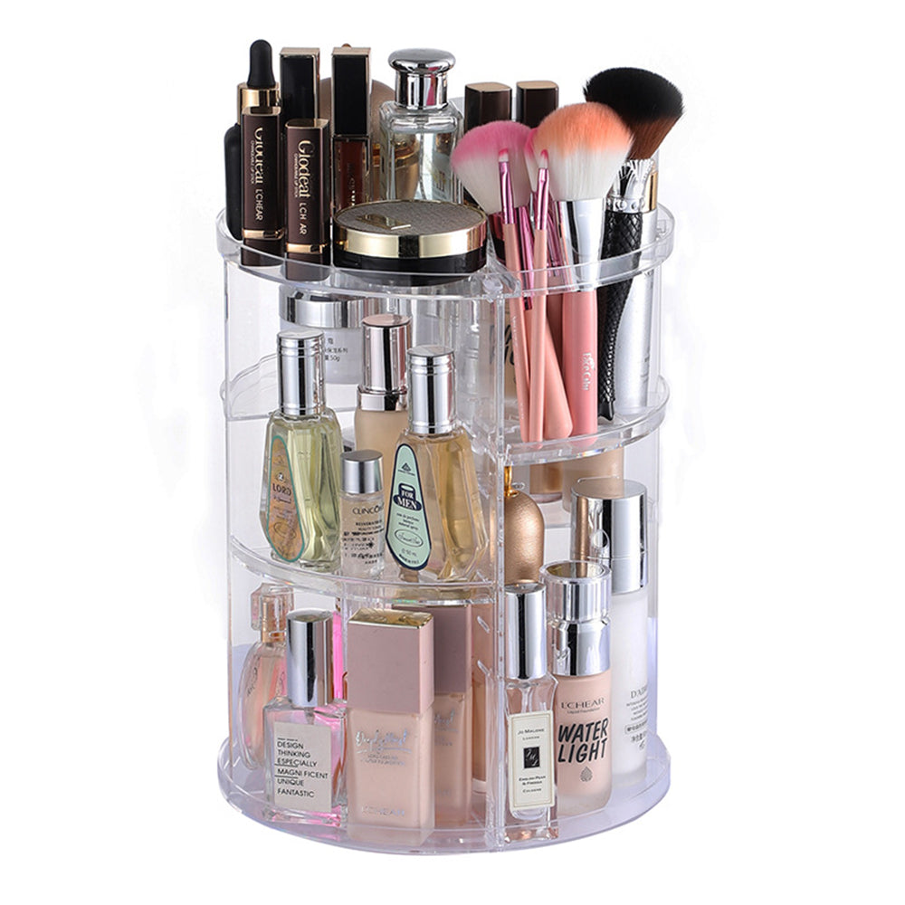 360 Degree Rotating Makeup Organizer Box Cosmetic Storage Spinning Rack Case