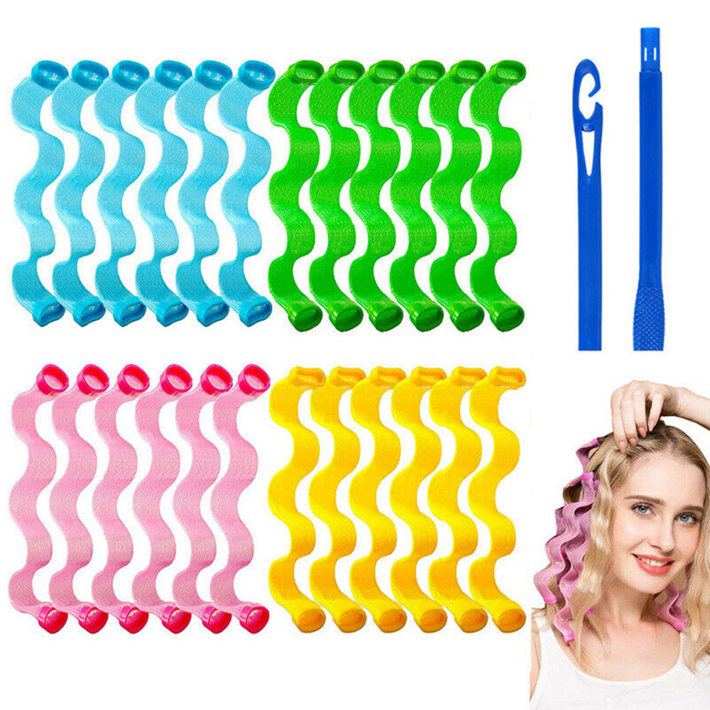 24pcs 30cm Heatless Wave Hair Curlers Styling Kit with DIY Styling Hooks