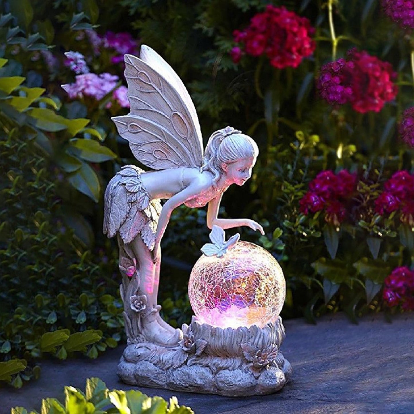Solar Garden Statue with Glass Crackle Ball LED Light