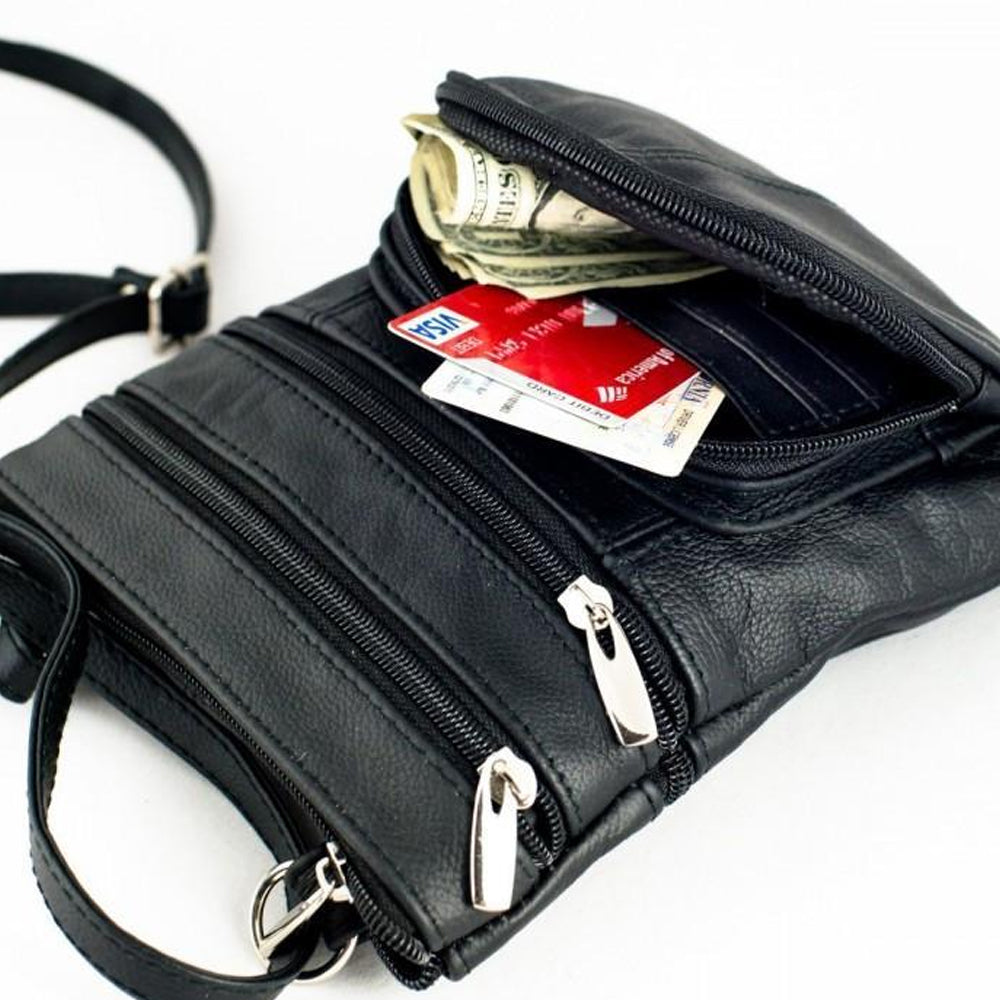 Womens Genuine Leather Multi-Pocket Crossbody Purse Bag