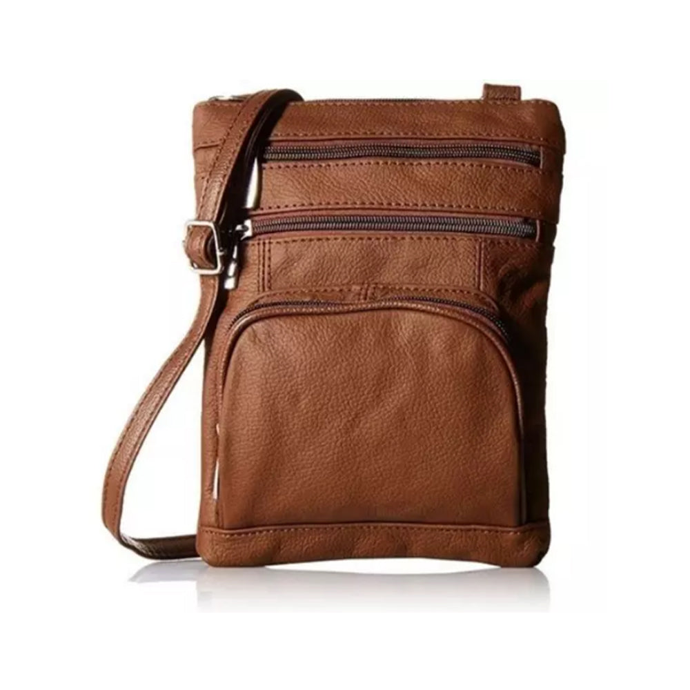 Womens Genuine Leather Multi-Pocket Crossbody Purse Bag