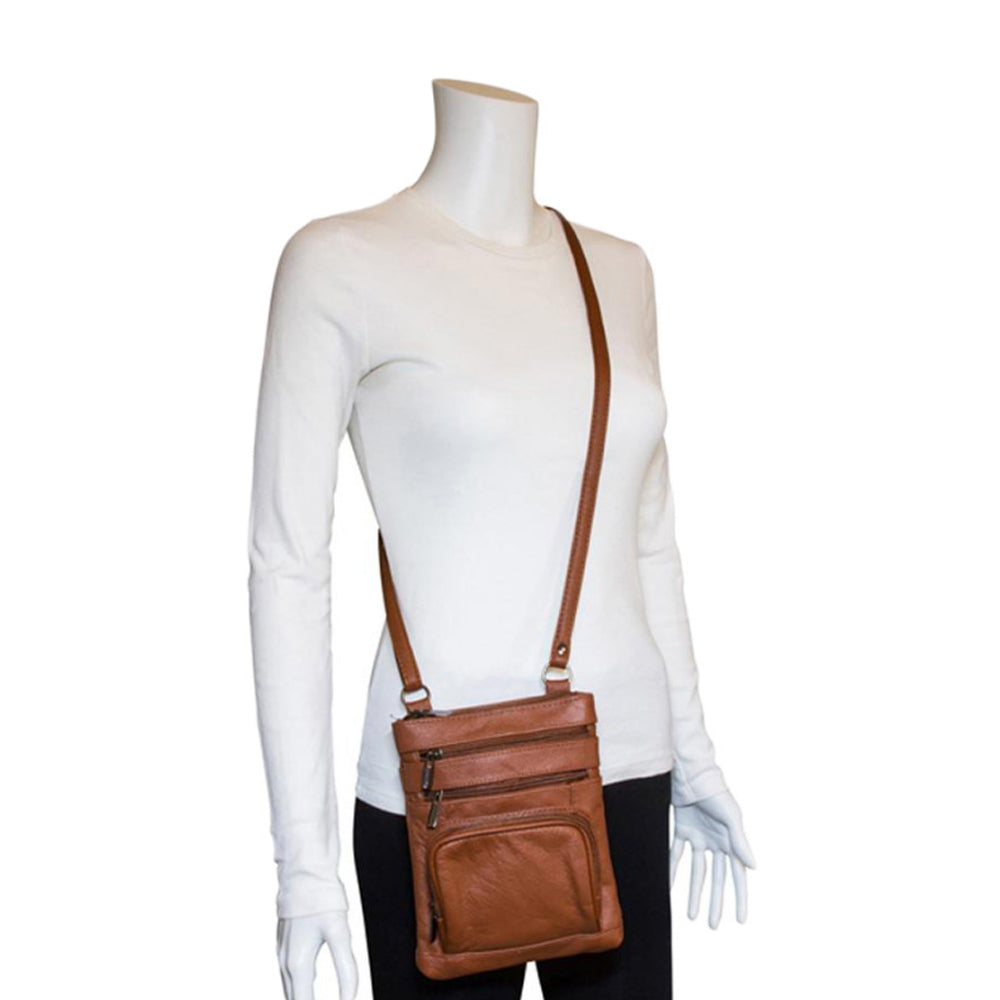 Womens Genuine Leather Multi-Pocket Crossbody Purse Bag