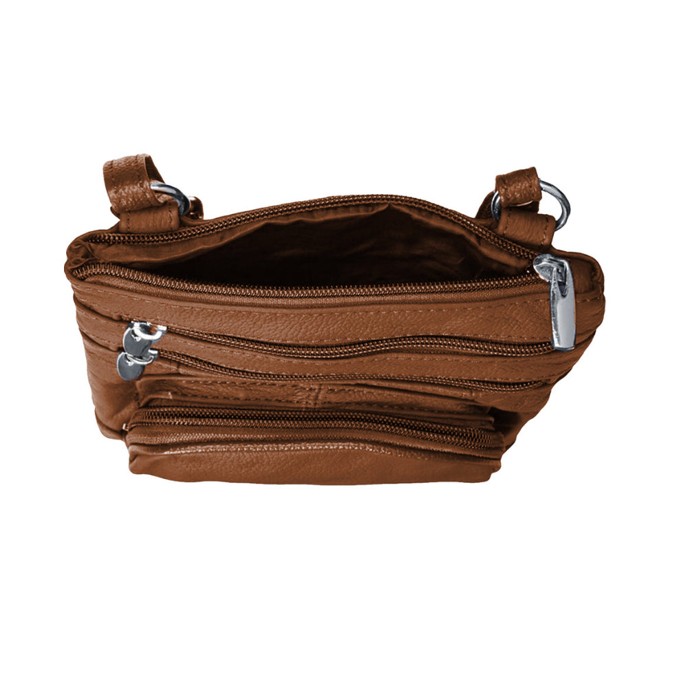 Womens Genuine Leather Multi-Pocket Crossbody Purse Bag