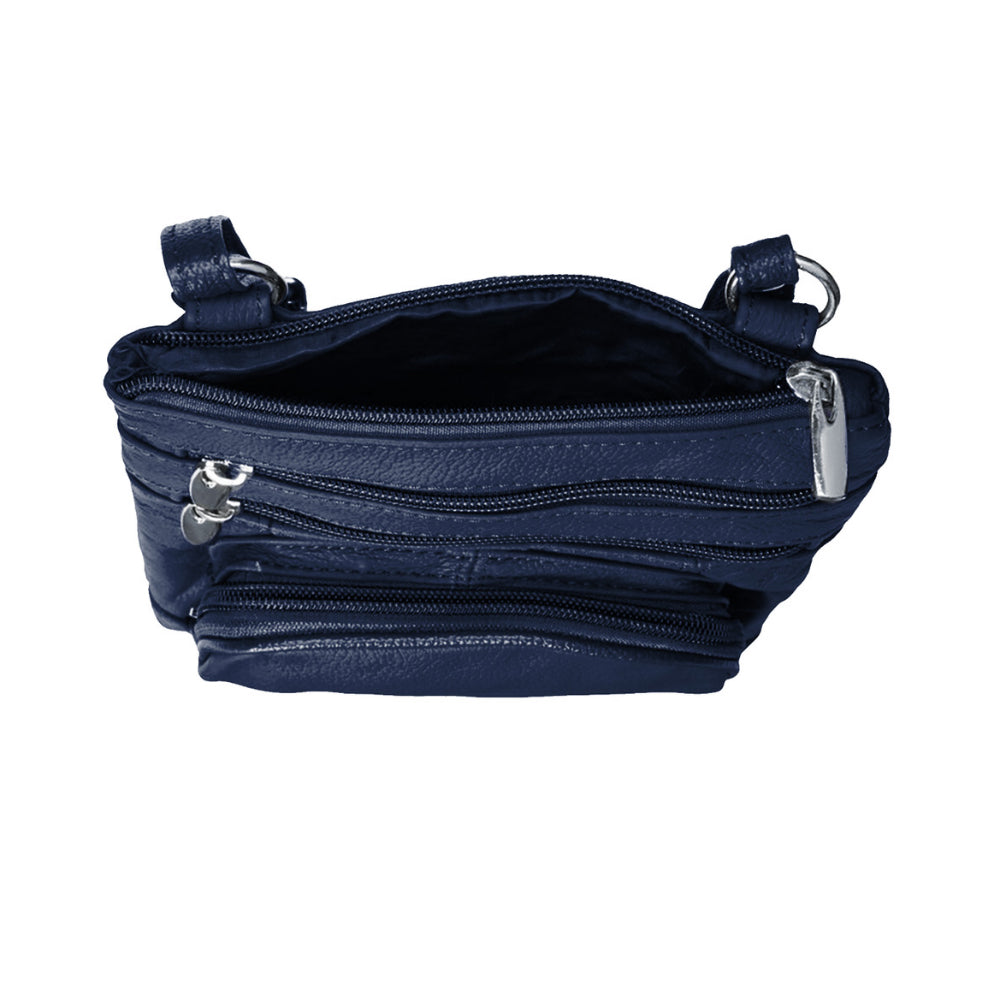 Womens Genuine Leather Multi-Pocket Crossbody Purse Bag