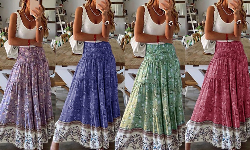 Women High Waist Floral Maxi Skirt