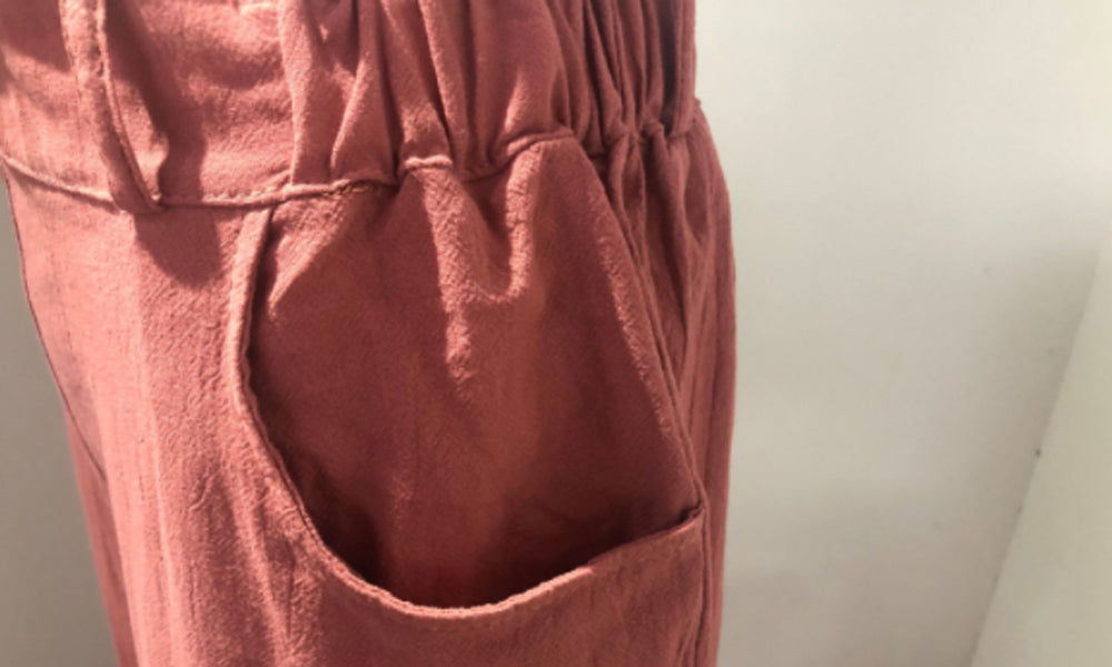 Women's Elasticated Waist Pants with Pockets -Wine red