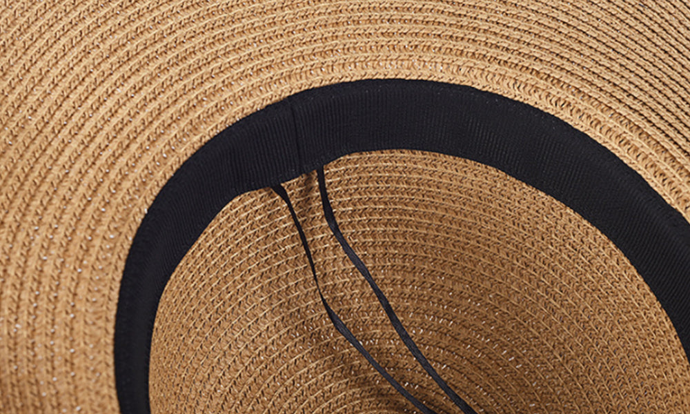 Foldable Straw Wide Brim Beach Hat Coffee