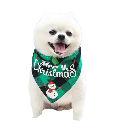 Christmas Plaid Printed Pet Dog Triangle Bibs-Green Snowman