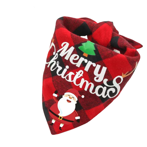 Christmas Plaid Printed Pet Dog Triangle Bibs-Red Snowman