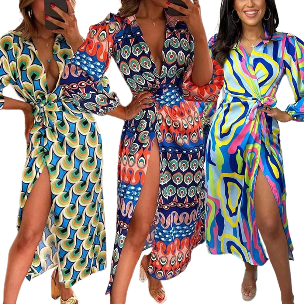 Women's Boho Printed Chiffon Bright Maxi Dress