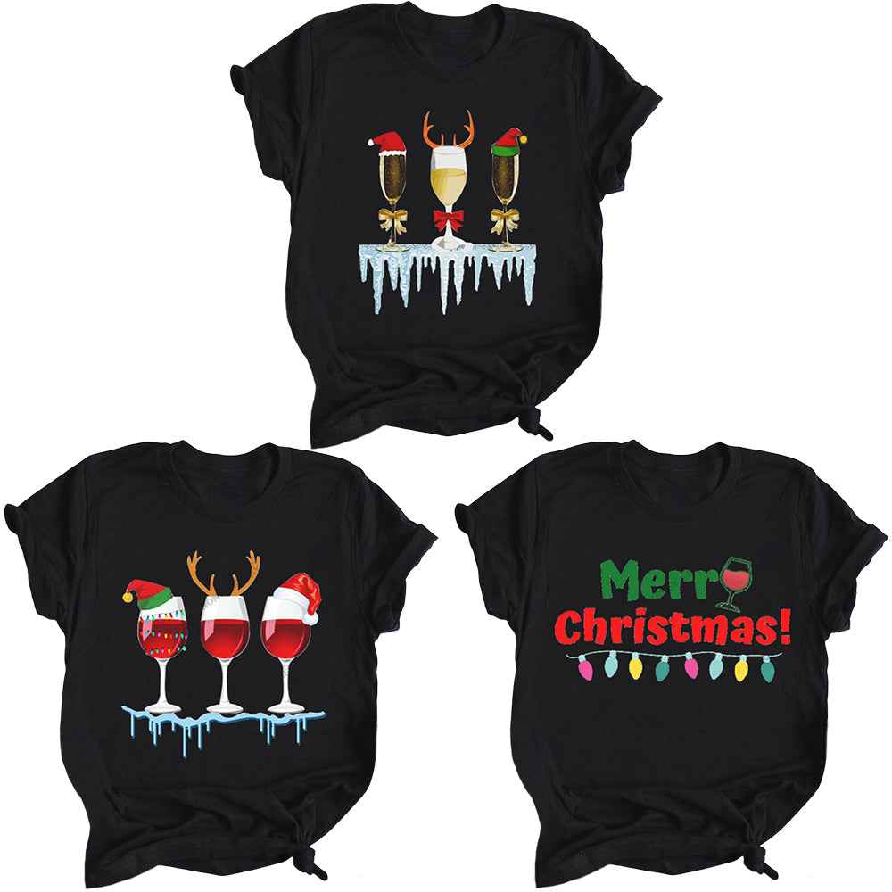 Women Christmas Printed Short Sleeve T-shirts Xmas Tee Basic Tops