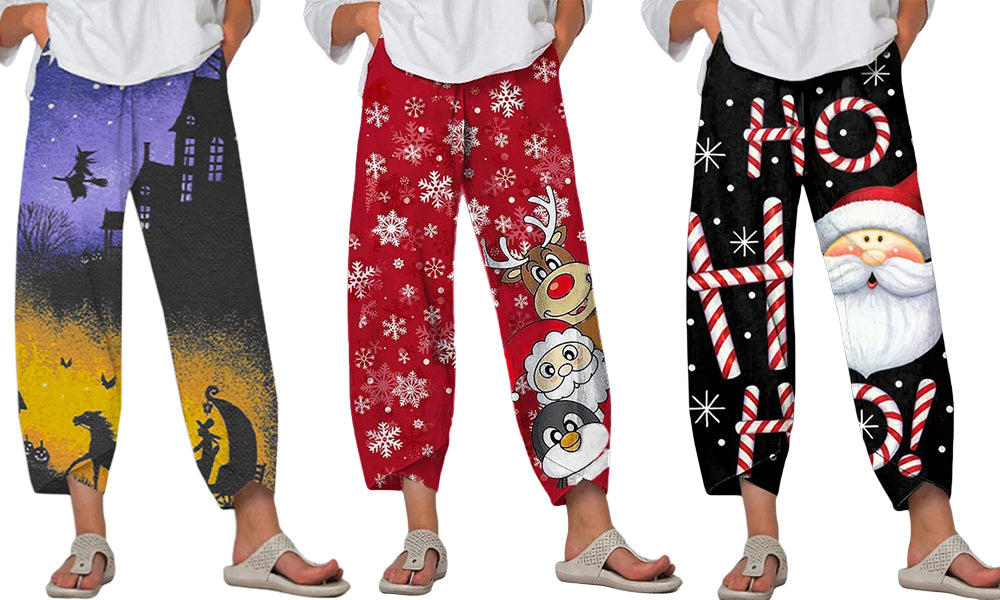 Women Christmas Relaxed Cropped Pants