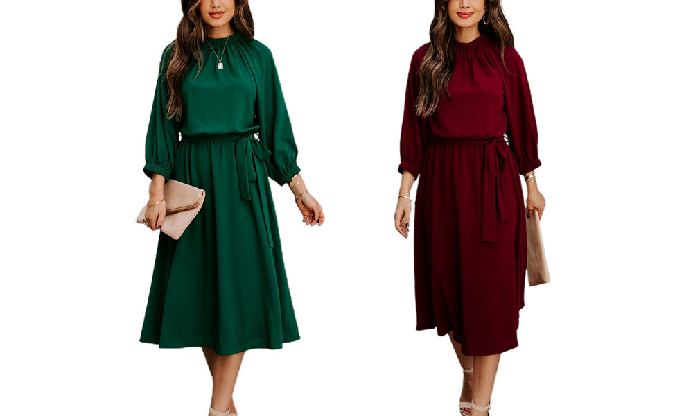 Women's Elegant High Neck Midi Dress