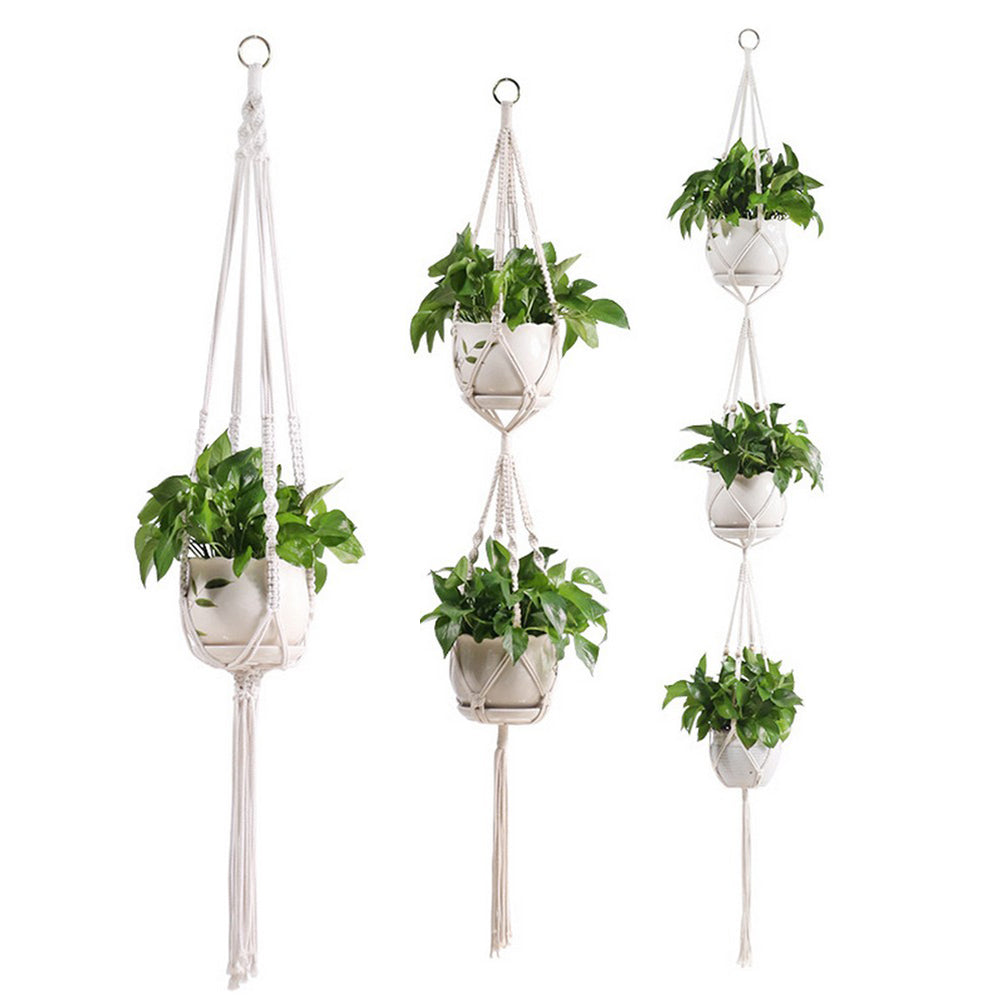 3Pcs Plant Flower Pot Holder Hanger Hanging Planter Basket Hemp Rope Braided