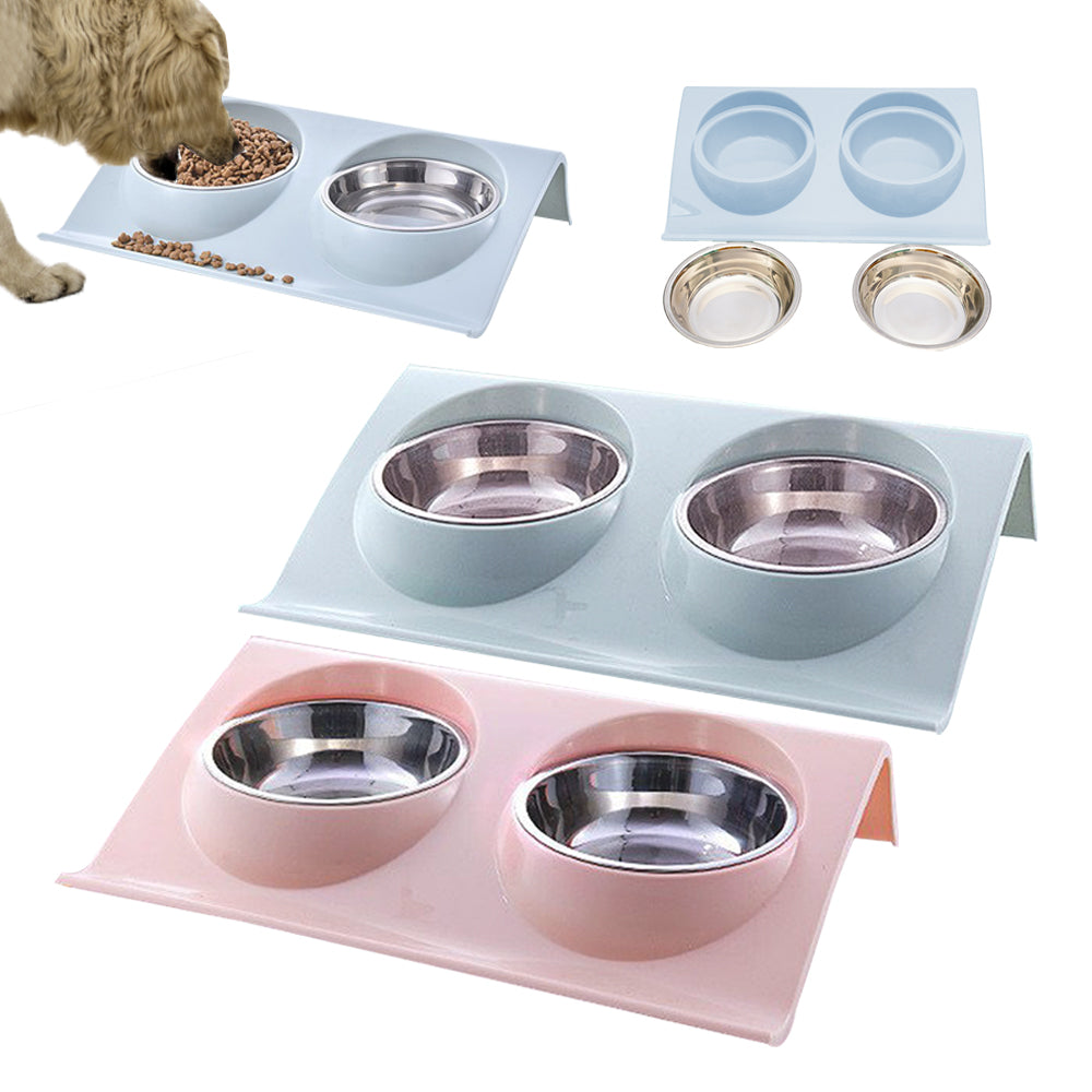 2Pcs Raised Dog Cat Bowls Double Pet Feeder