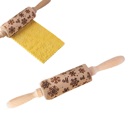 Christmas Embossing Rolling Pin Wooden Dough Roller-Snowflake