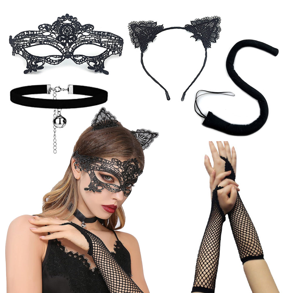 Black Cat Costume Set for Women-Queen Crown Pattern