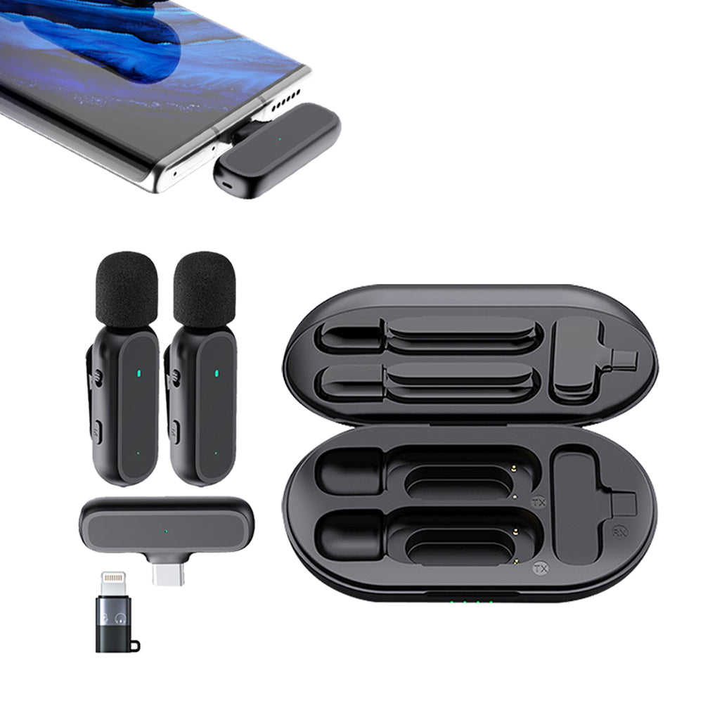 2Pcs Wireless Lavalier Microphone with Charging Case for Android iPhone iPad