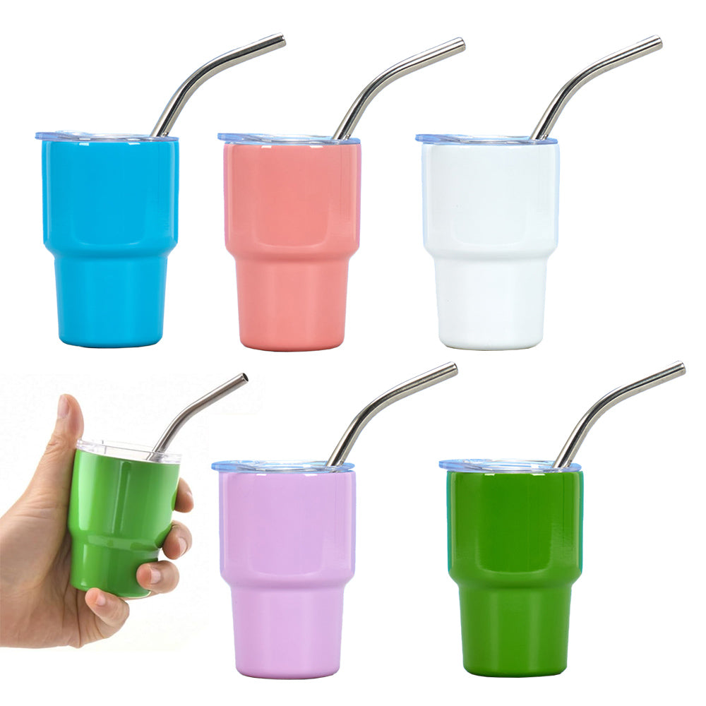 2 OZ Mini Stainless Steel Tumbler Cup Set with Straw and Lid for Party Outdoor
