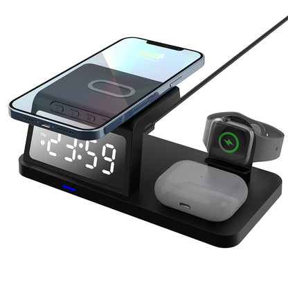 5 in 1 USB Plug Wireless Charging Station with Clock for Phone Watch