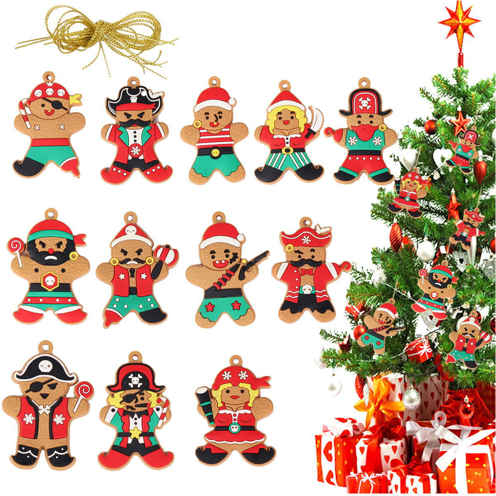 12Pcs Gingerbread Man Christmas Tree Hanging Pendants