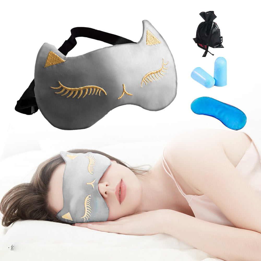 Cat Pure Mulberry Silk Travel Sleep Eye Mask Cover Padded Blindfold Soft Silky