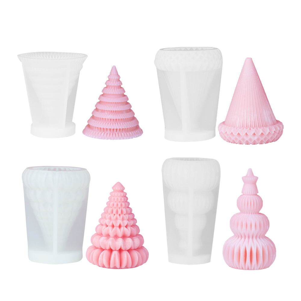 4Pcs 3D Christmas Tree Candle Mold Plaster Soap DIY Silicone Mould Making