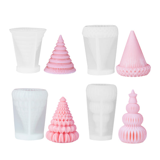 4Pcs 3D Christmas Tree Candle Mold Plaster Soap DIY Silicone Mould Making
