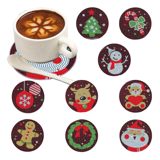 9Pcs DIY Acrylic Christmas Diamond Painting Coasters with Coaster Holder