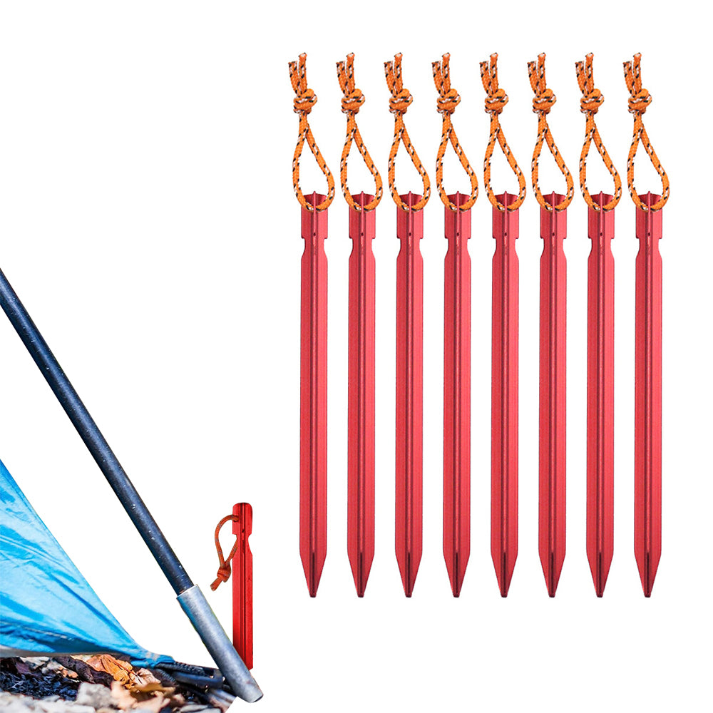 8Pcs Aluminum Alloy Tent Stakes Outdoor Camping Trip Tent Peg with Rope